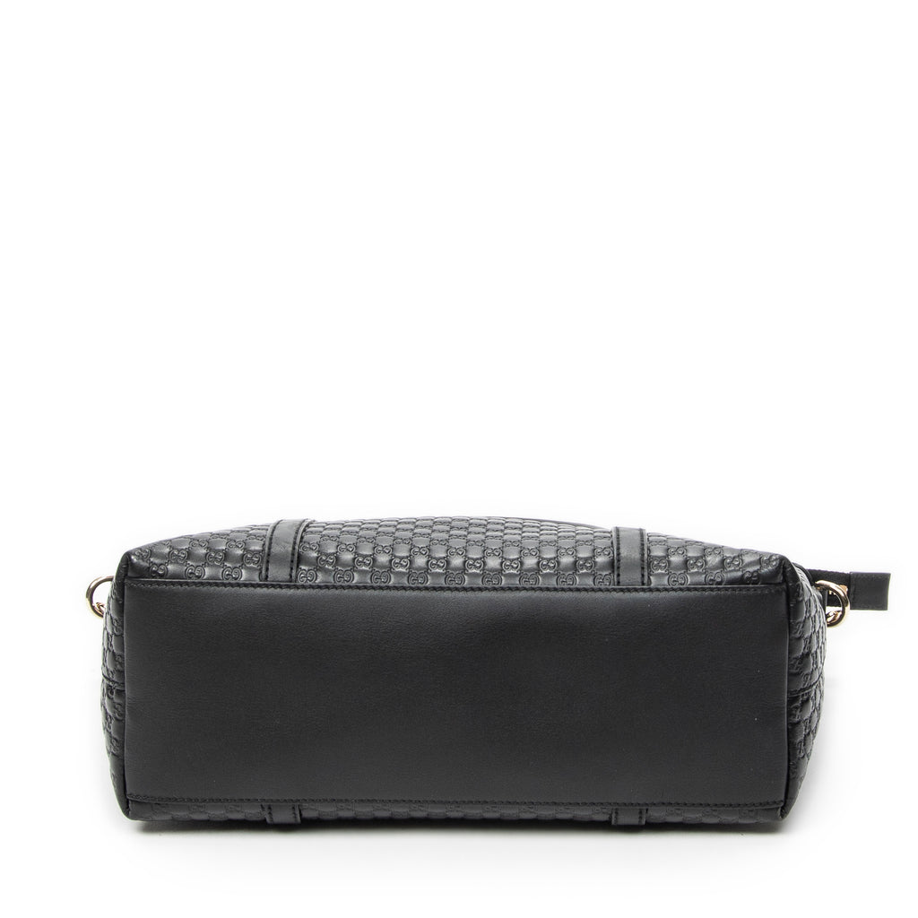 Shoulder Bag Convertible Satchel Black Microguccissima Leather