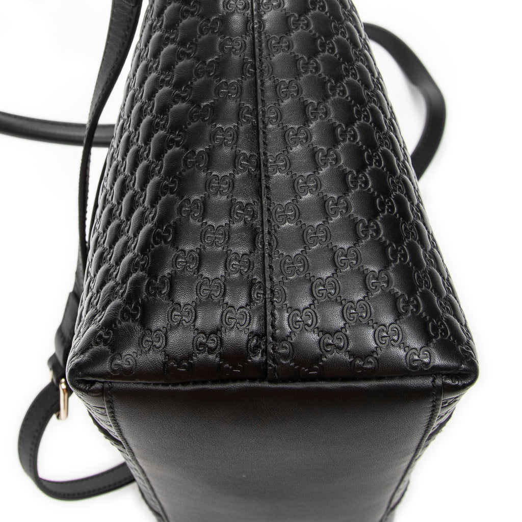 Shoulder Bag Convertible Satchel Black Microguccissima Leather
