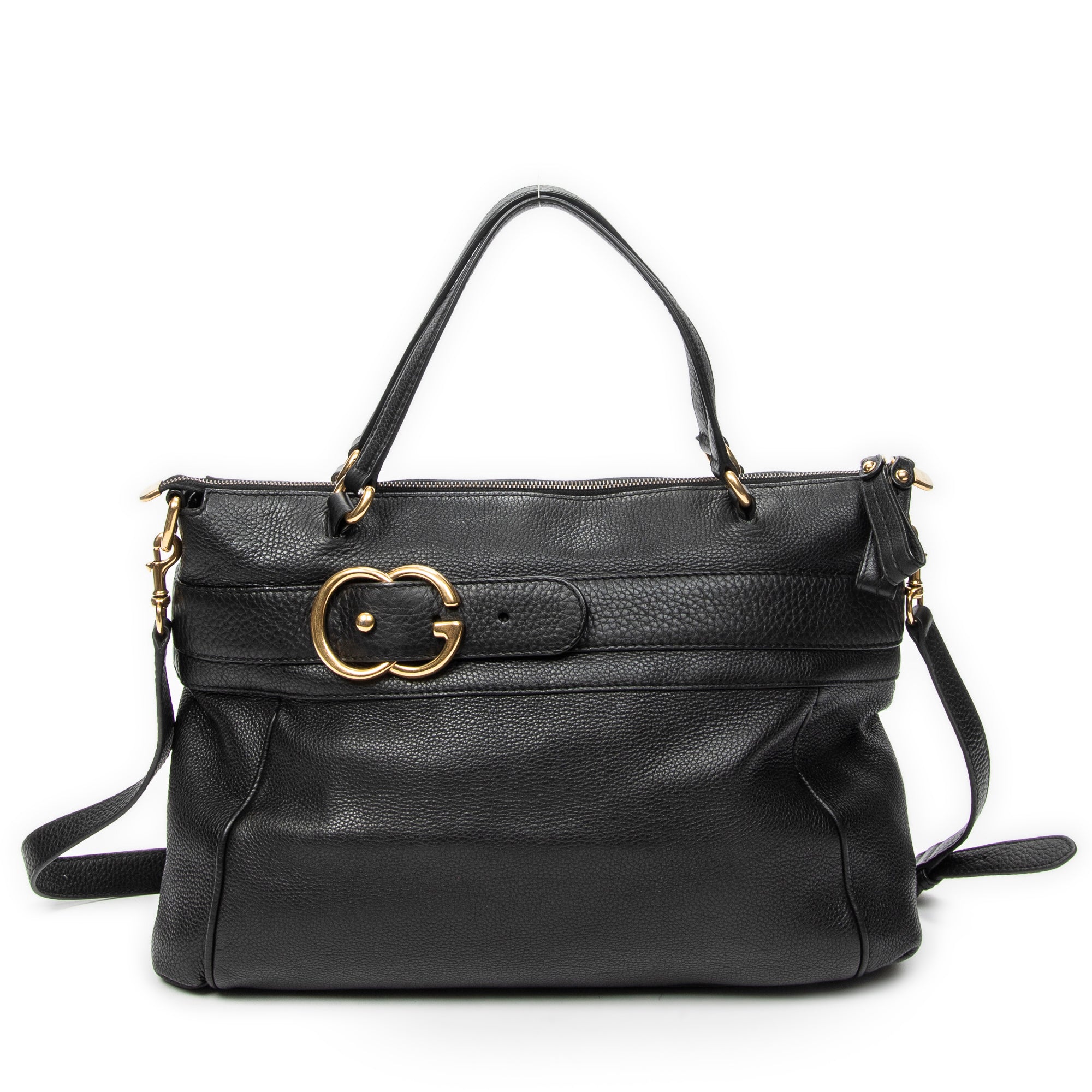 Shoulder Bag GG Ride Top Handle Black Grained Calfskin Leather