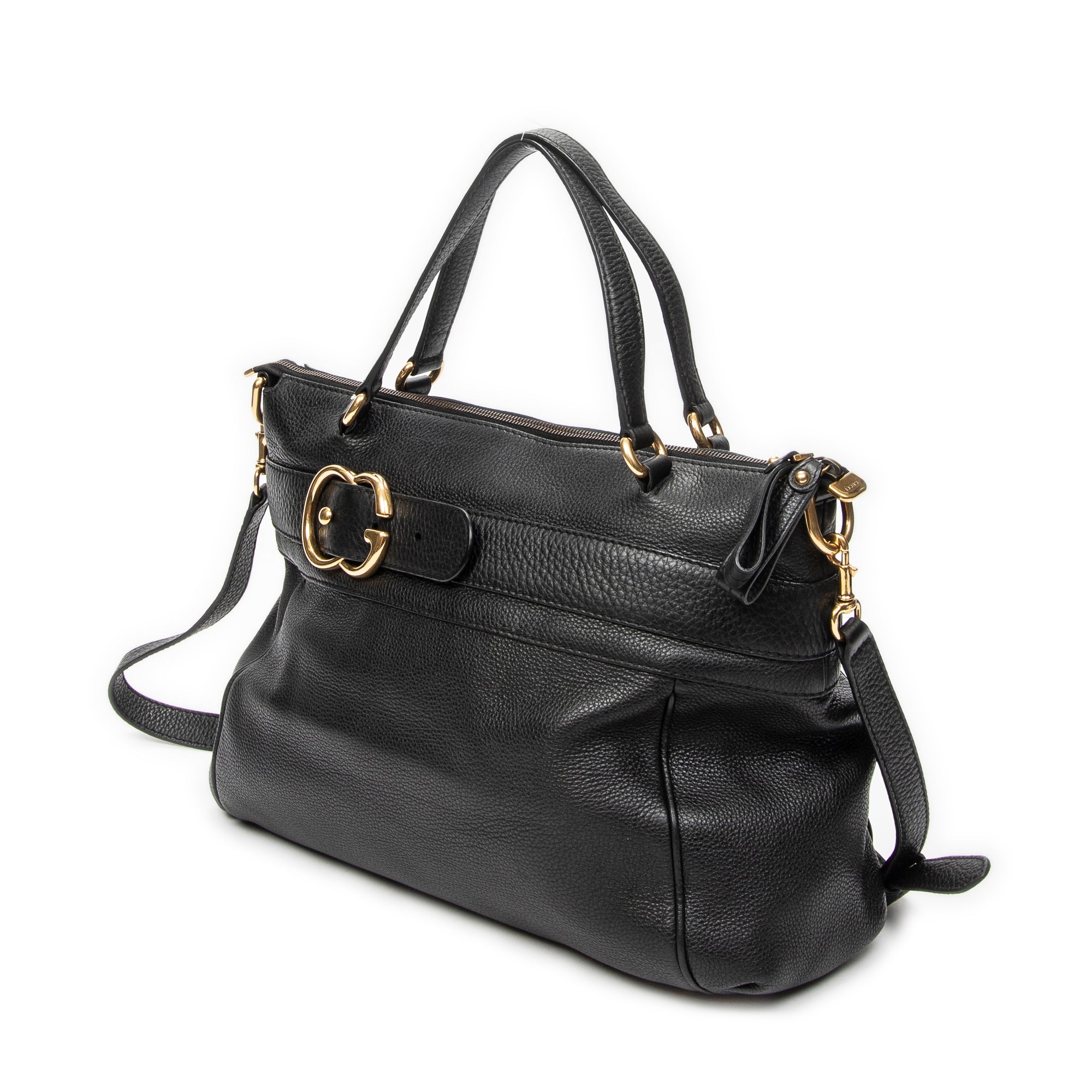 Shoulder Bag GG Ride Top Handle Black Grained Calfskin Leather