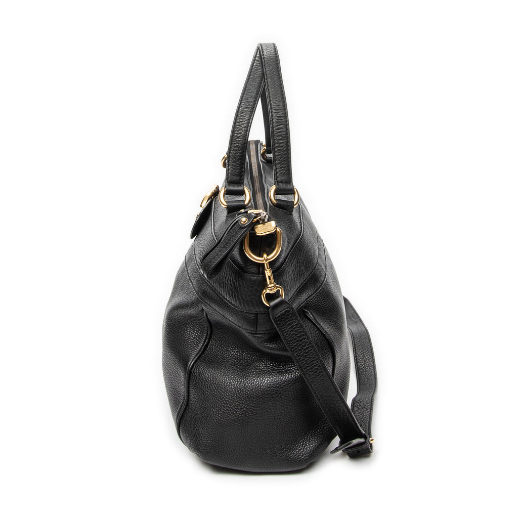 Shoulder Bag GG Ride Top Handle Black Grained Calfskin Leather