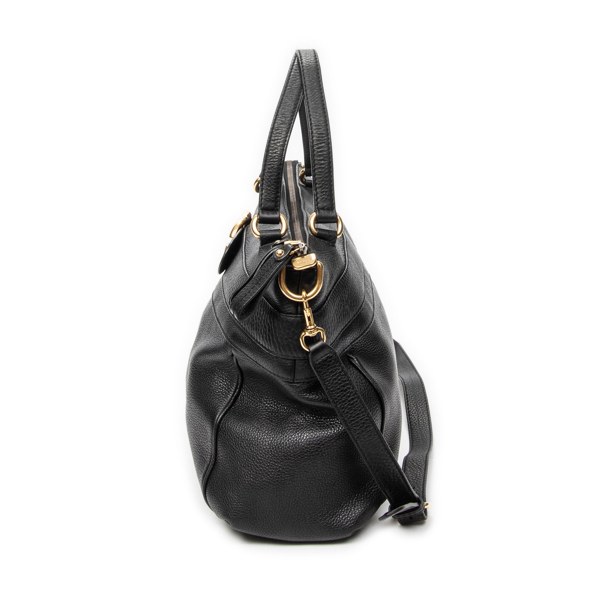 Shoulder Bag GG Ride Top Handle Black Grained Calfskin Leather