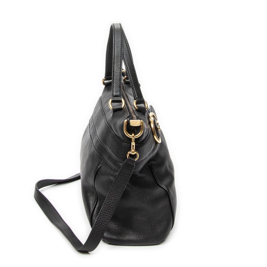 Shoulder Bag GG Ride Top Handle Black Grained Calfskin Leather