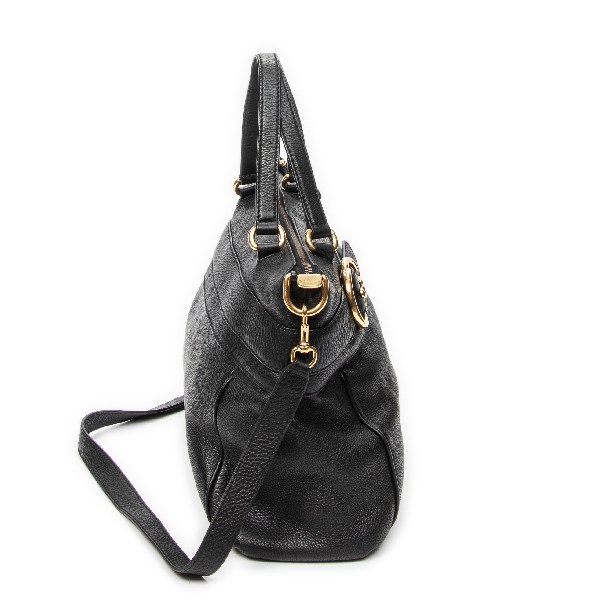 Shoulder Bag GG Ride Top Handle Black Grained Calfskin Leather