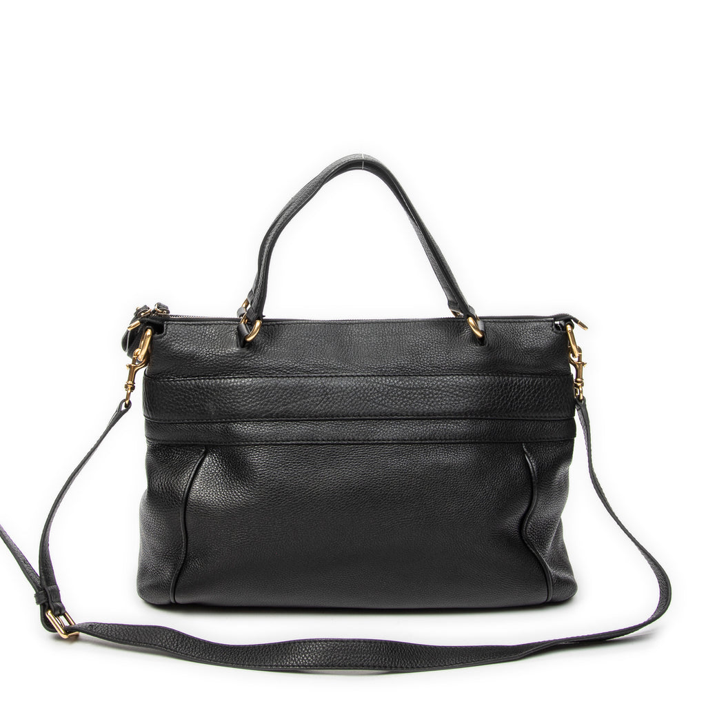 Shoulder Bag GG Ride Top Handle Black Grained Calfskin Leather