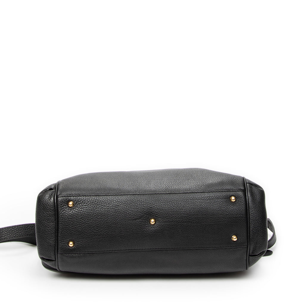 Shoulder Bag GG Ride Top Handle Black Grained Calfskin Leather