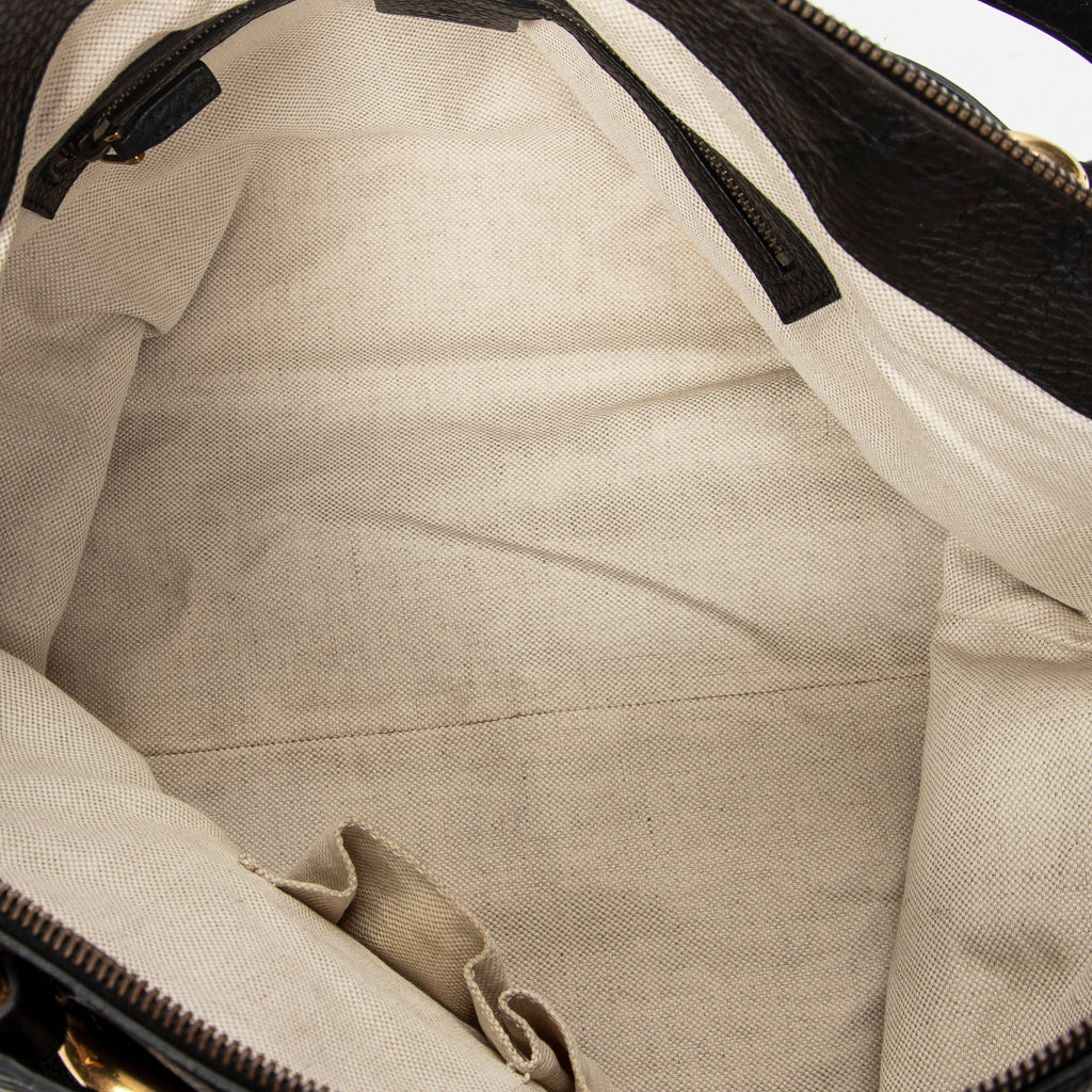 Shoulder Bag GG Ride Top Handle Black Grained Calfskin Leather