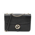 Shoulder Bag Medium Interlocking GG Chain Crossbody Black Grained Calfskin Leather