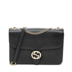 Shoulder Bag Medium Interlocking GG Chain Crossbody Black Grained Calfskin Leather