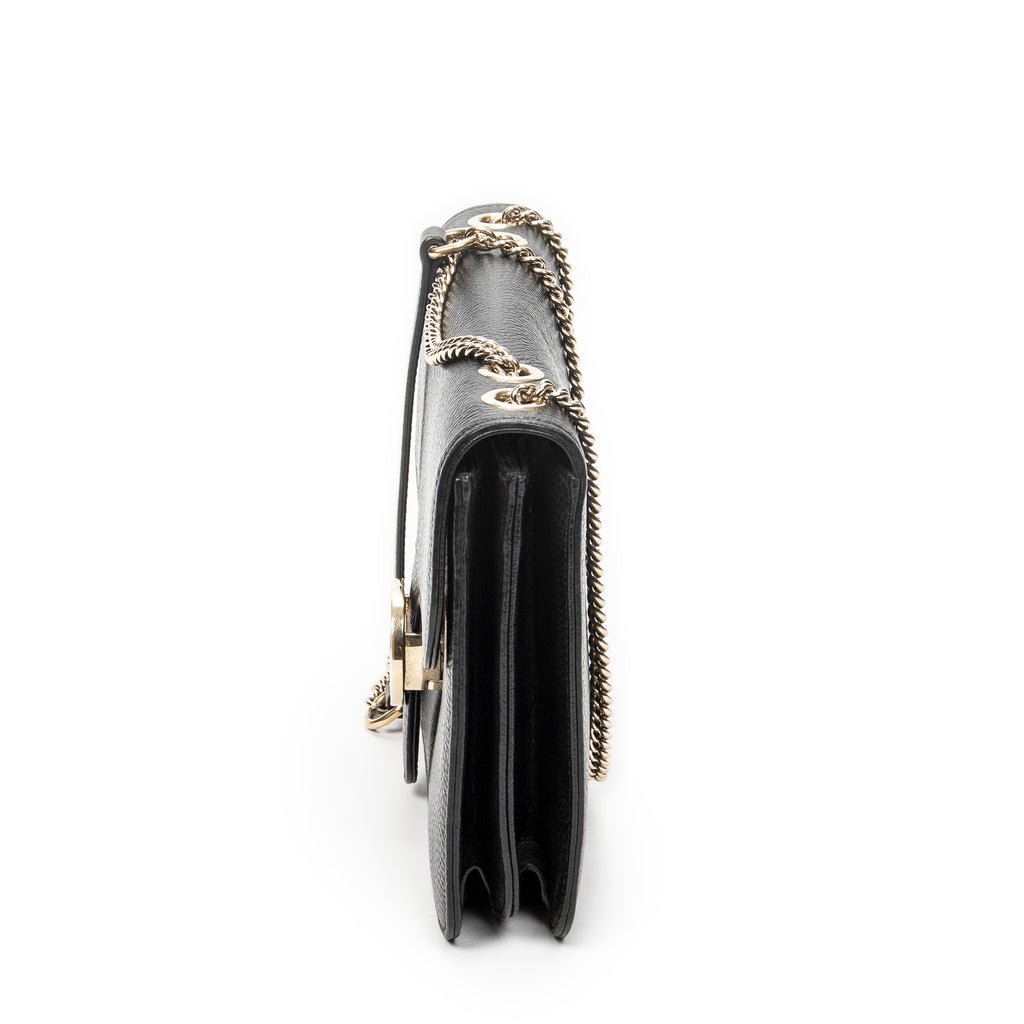 Shoulder Bag Medium Interlocking GG Chain Crossbody Black Grained Calfskin Leather