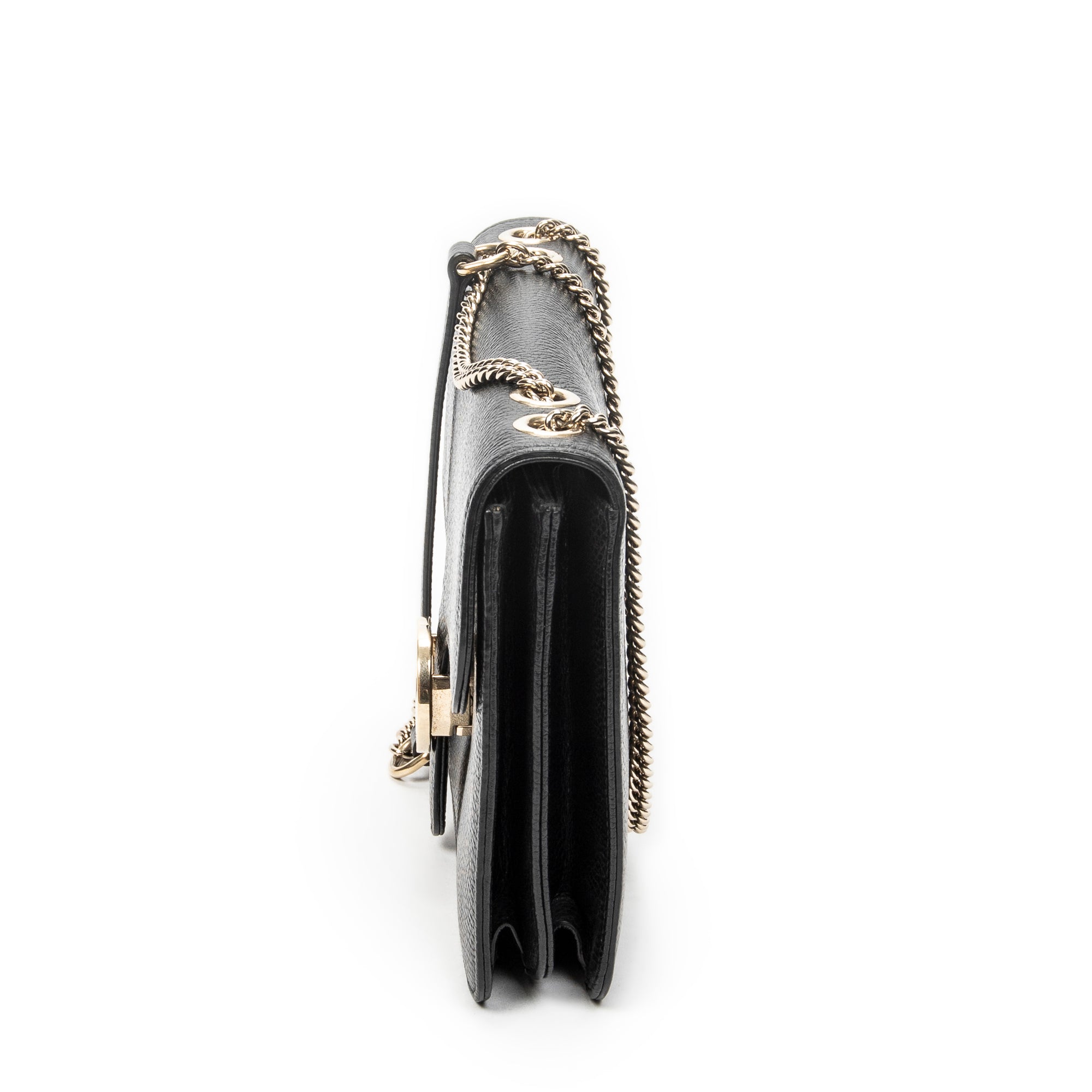 Shoulder Bag Medium Interlocking GG Chain Crossbody Black Grained Calfskin Leather