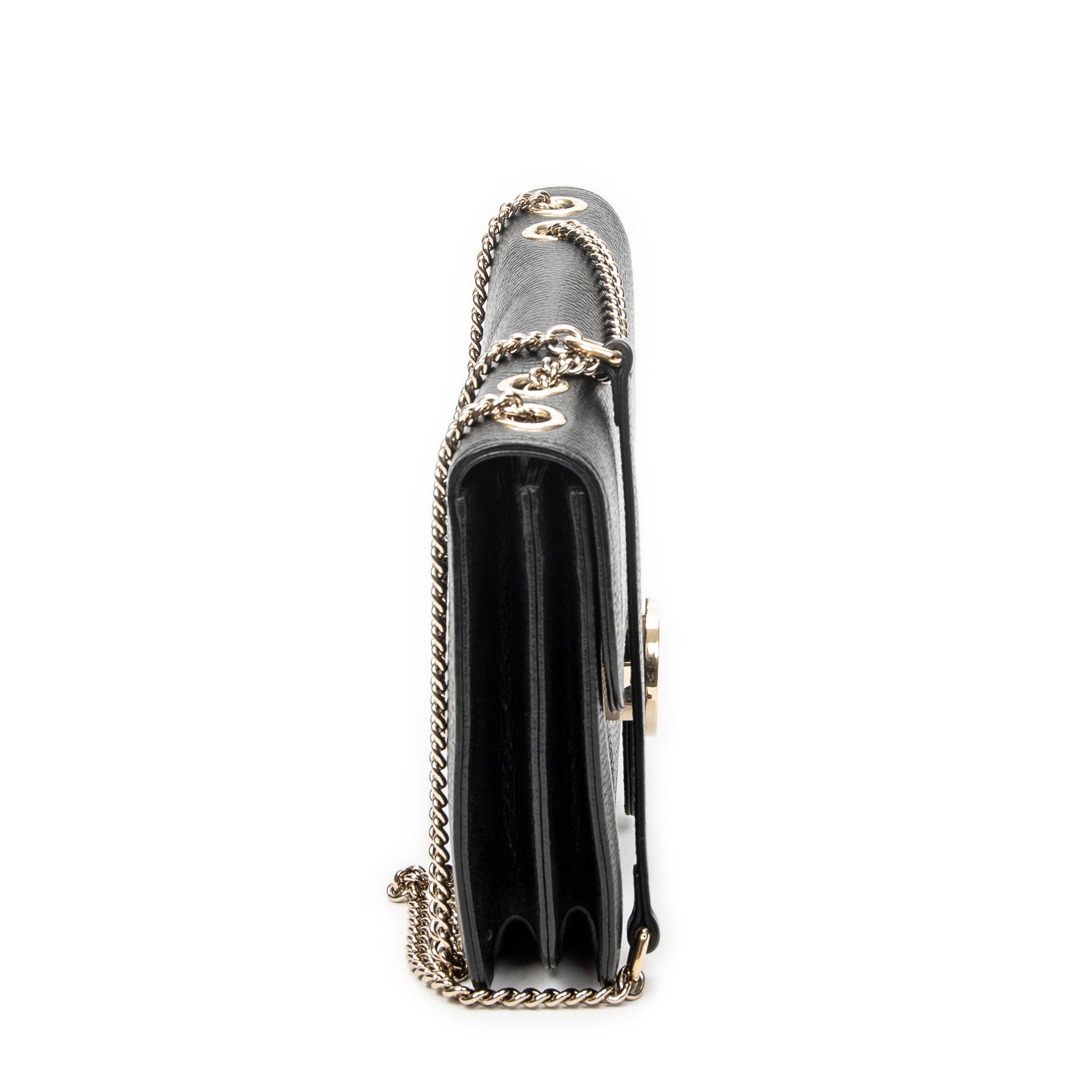 Shoulder Bag Medium Interlocking GG Chain Crossbody Black Grained Calfskin Leather