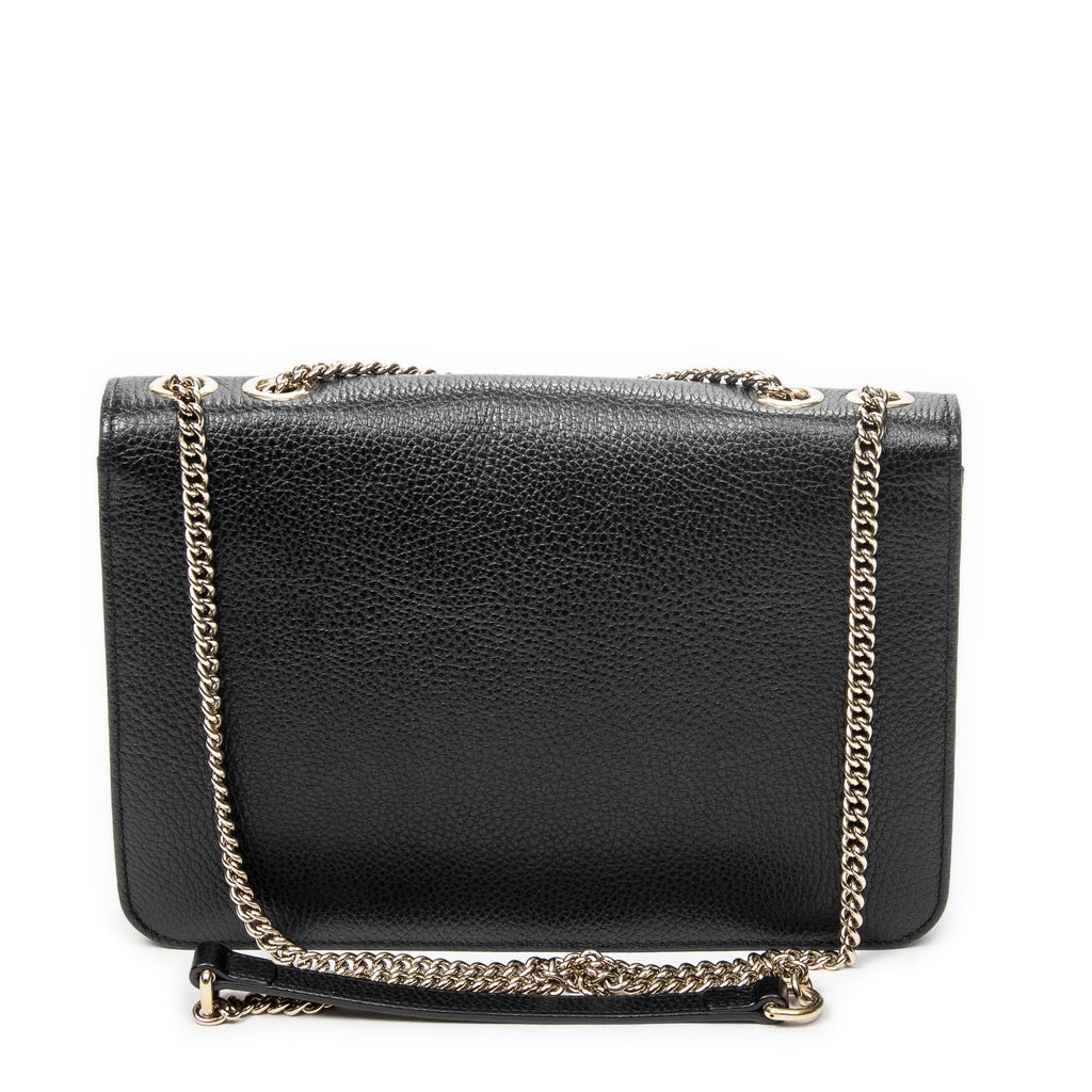 Shoulder Bag Medium Interlocking GG Chain Crossbody Black Grained Calfskin Leather