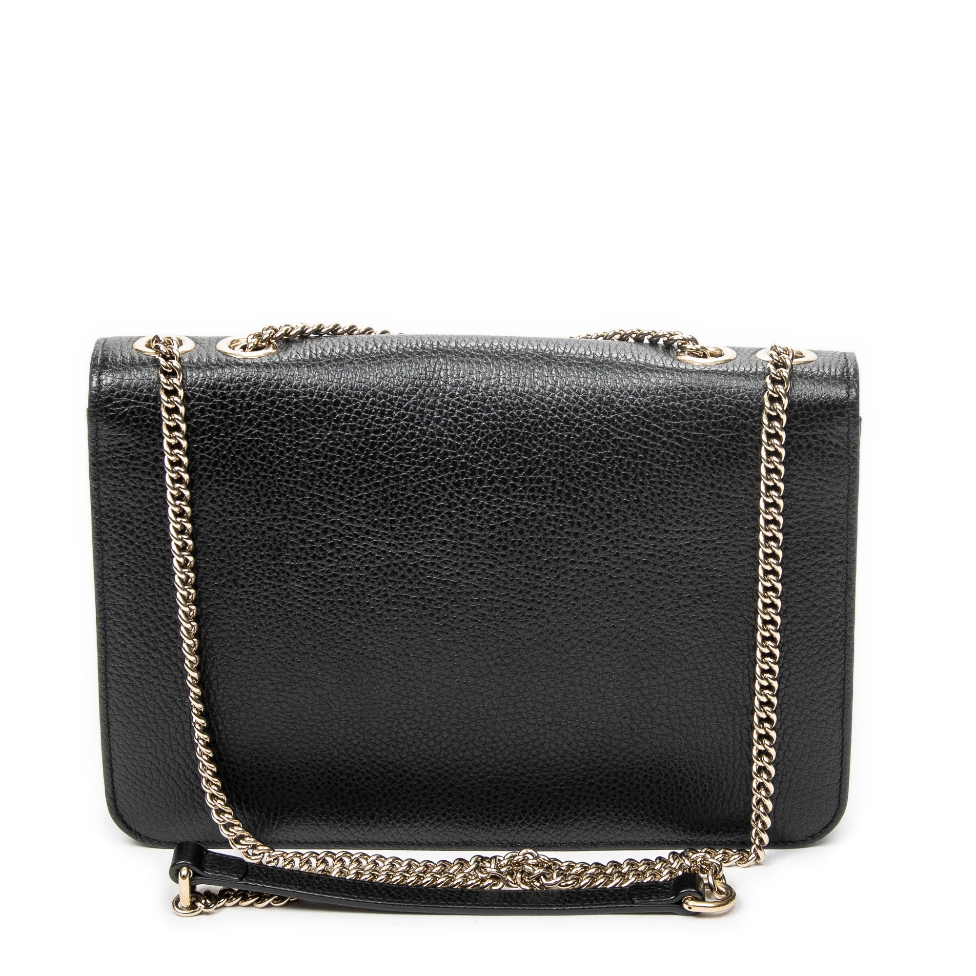 Shoulder Bag Medium Interlocking GG Chain Crossbody Black Grained Calfskin Leather
