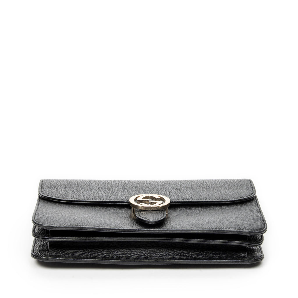 Shoulder Bag Medium Interlocking GG Chain Crossbody Black Grained Calfskin Leather