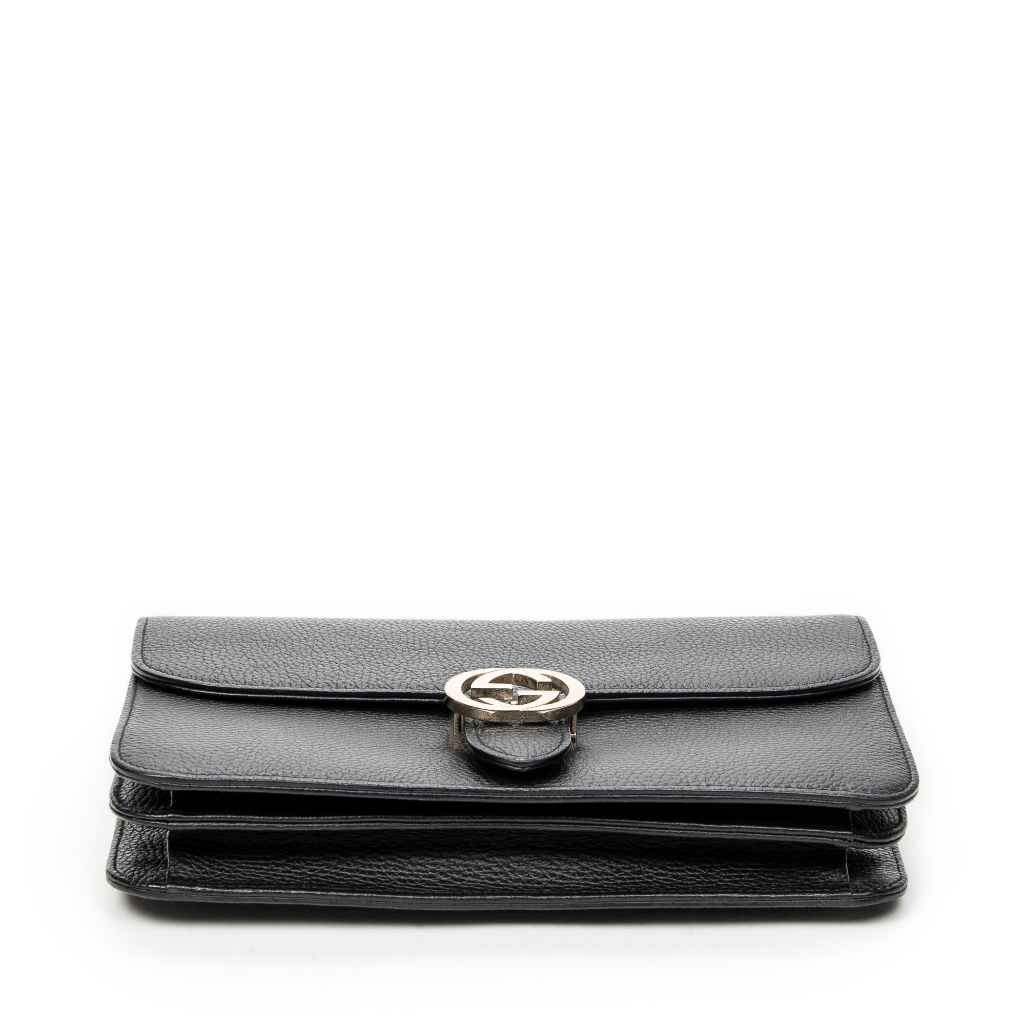 Shoulder Bag Medium Interlocking GG Chain Crossbody Black Grained Calfskin Leather