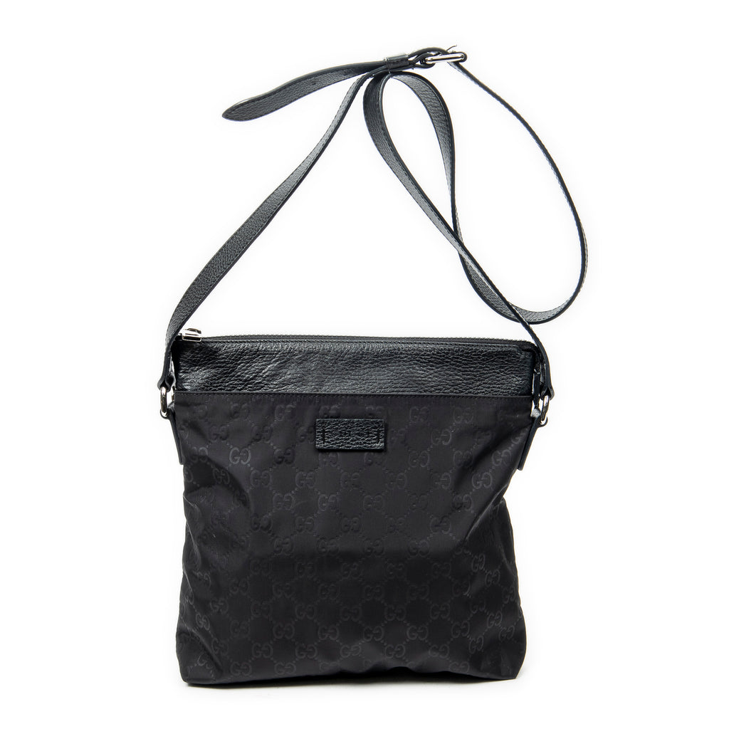 Shoulder Bag Square Zip Crossbody Black Guccissima Nylon Canvas