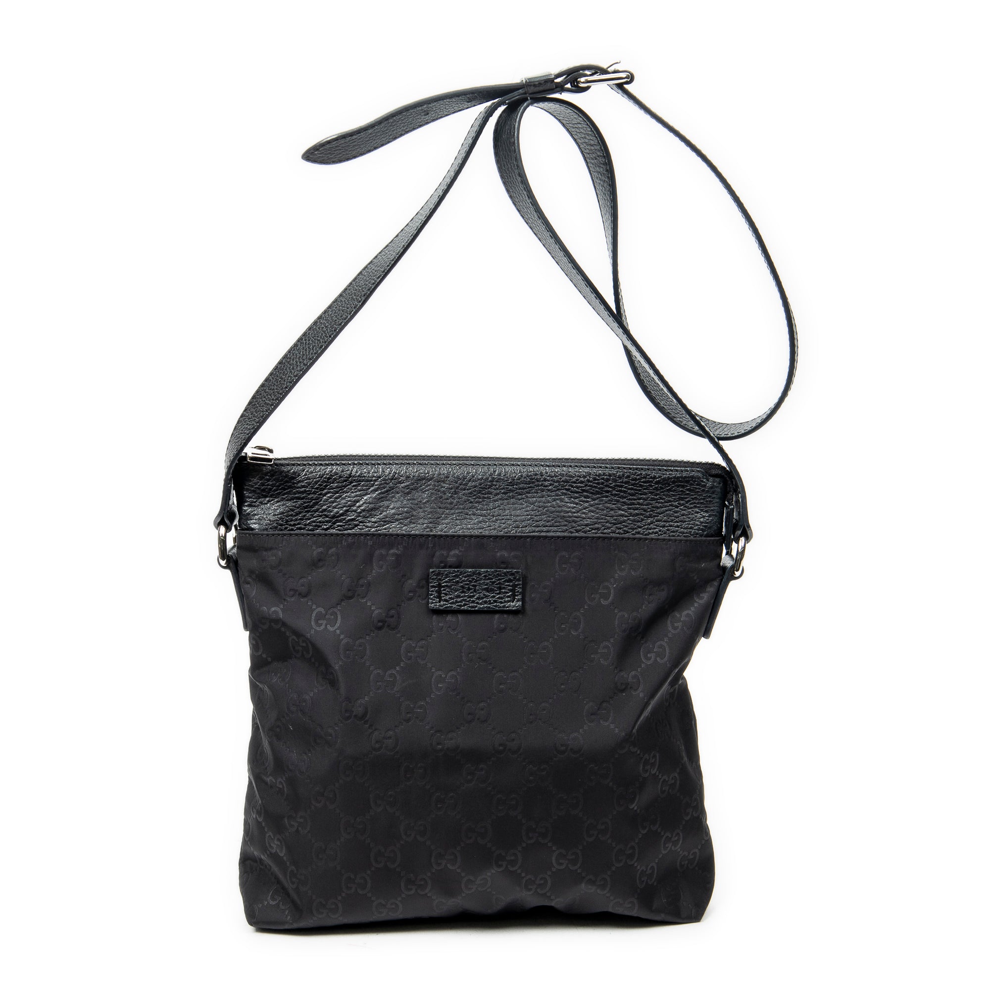 Shoulder Bag Square Zip Crossbody Black Guccissima Nylon Canvas
