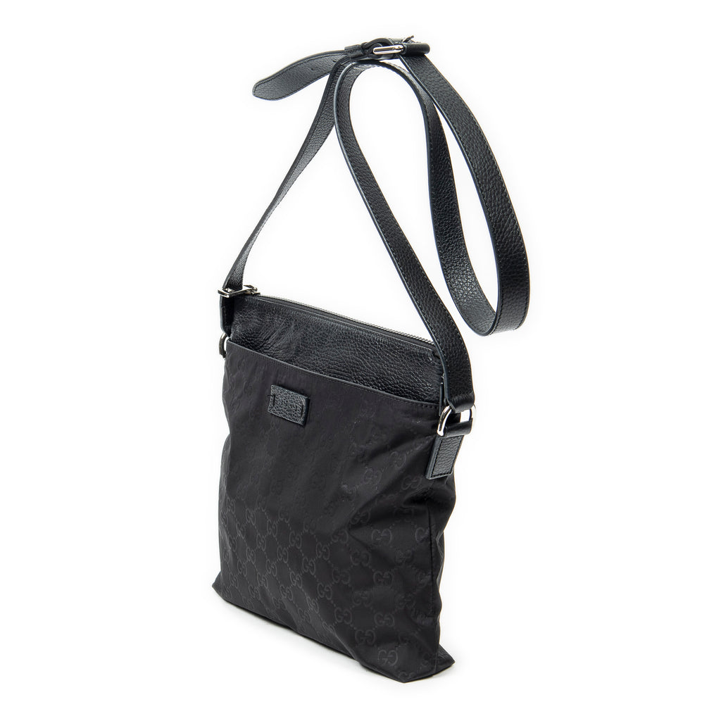 Shoulder Bag Square Zip Crossbody Black Guccissima Nylon Canvas