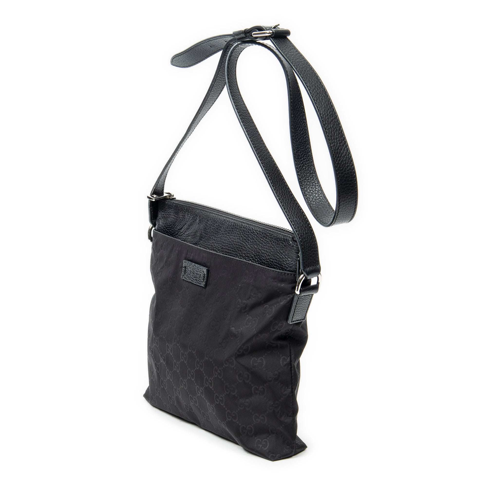 Shoulder Bag Square Zip Crossbody Black Guccissima Nylon Canvas