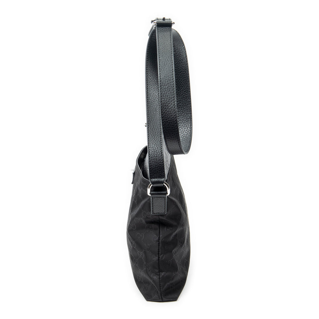 Shoulder Bag Square Zip Crossbody Black Guccissima Nylon Canvas