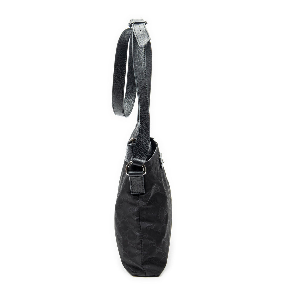 Shoulder Bag Square Zip Crossbody Black Guccissima Nylon Canvas