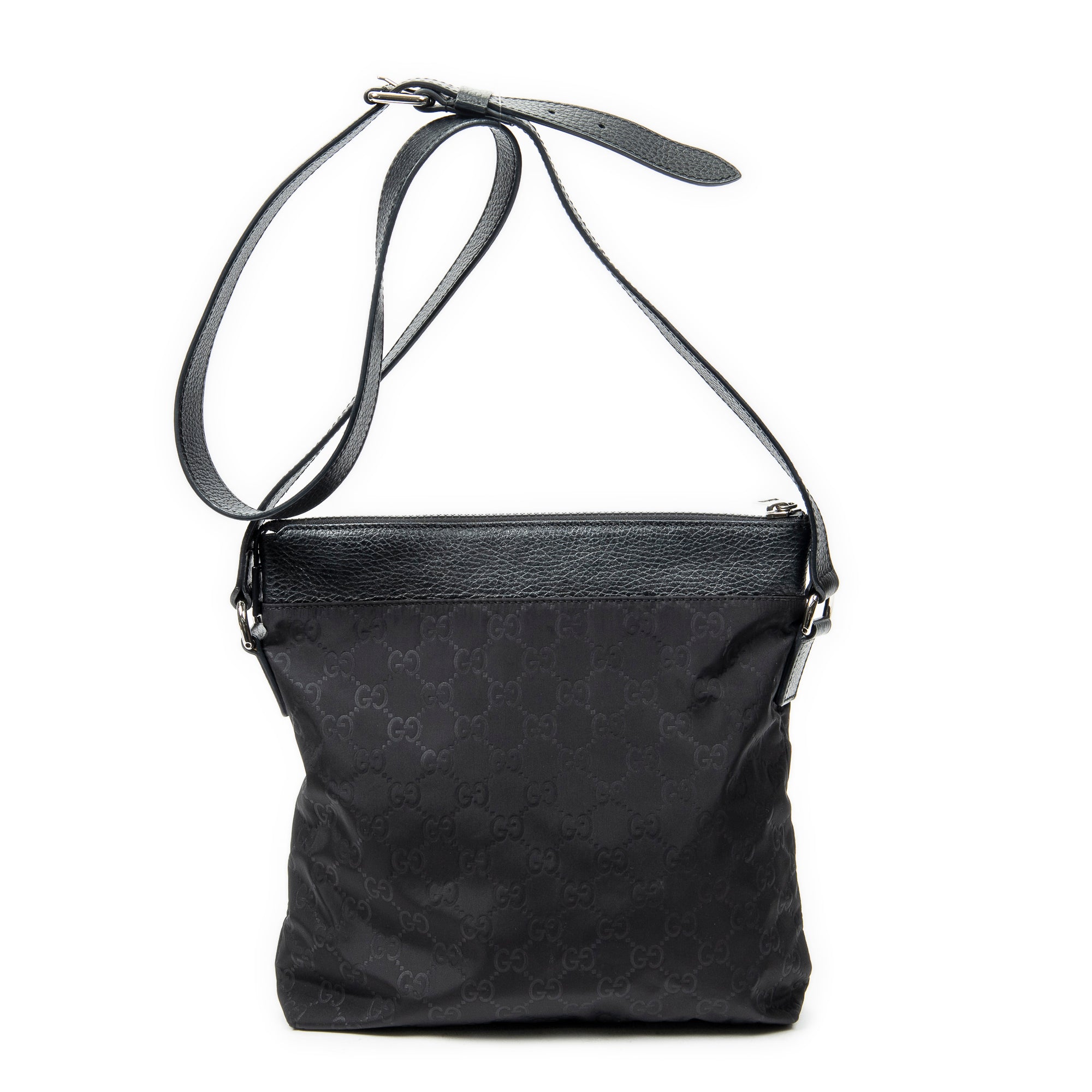 Shoulder Bag Square Zip Crossbody Black Guccissima Nylon Canvas
