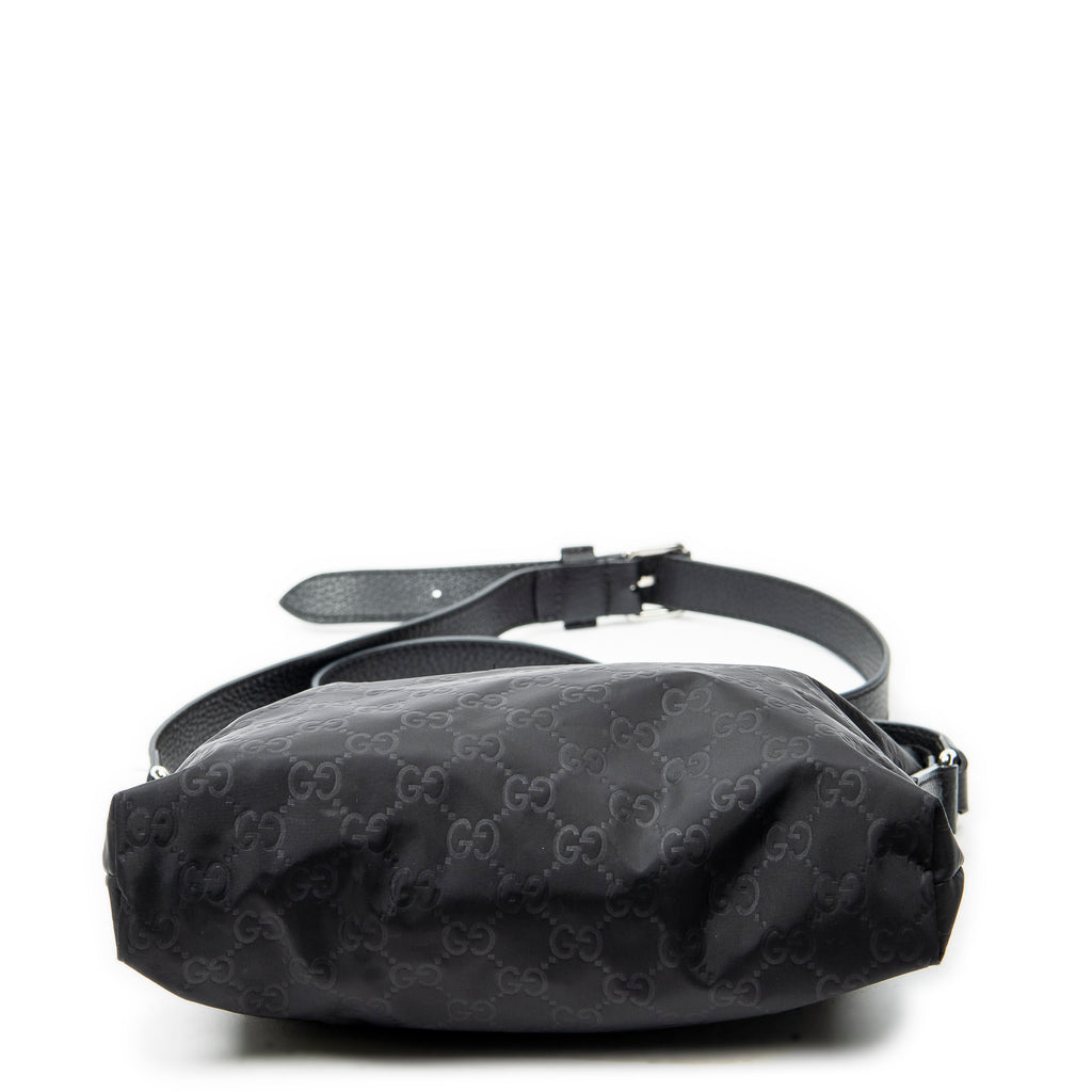 Shoulder Bag Square Zip Crossbody Black Guccissima Nylon Canvas
