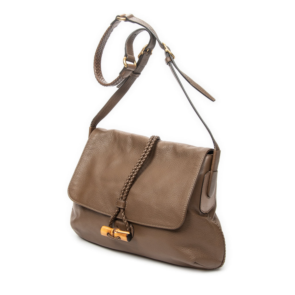Shoulder Bag Jungle Grande Messsenger Brown Grained Calfskin Leather