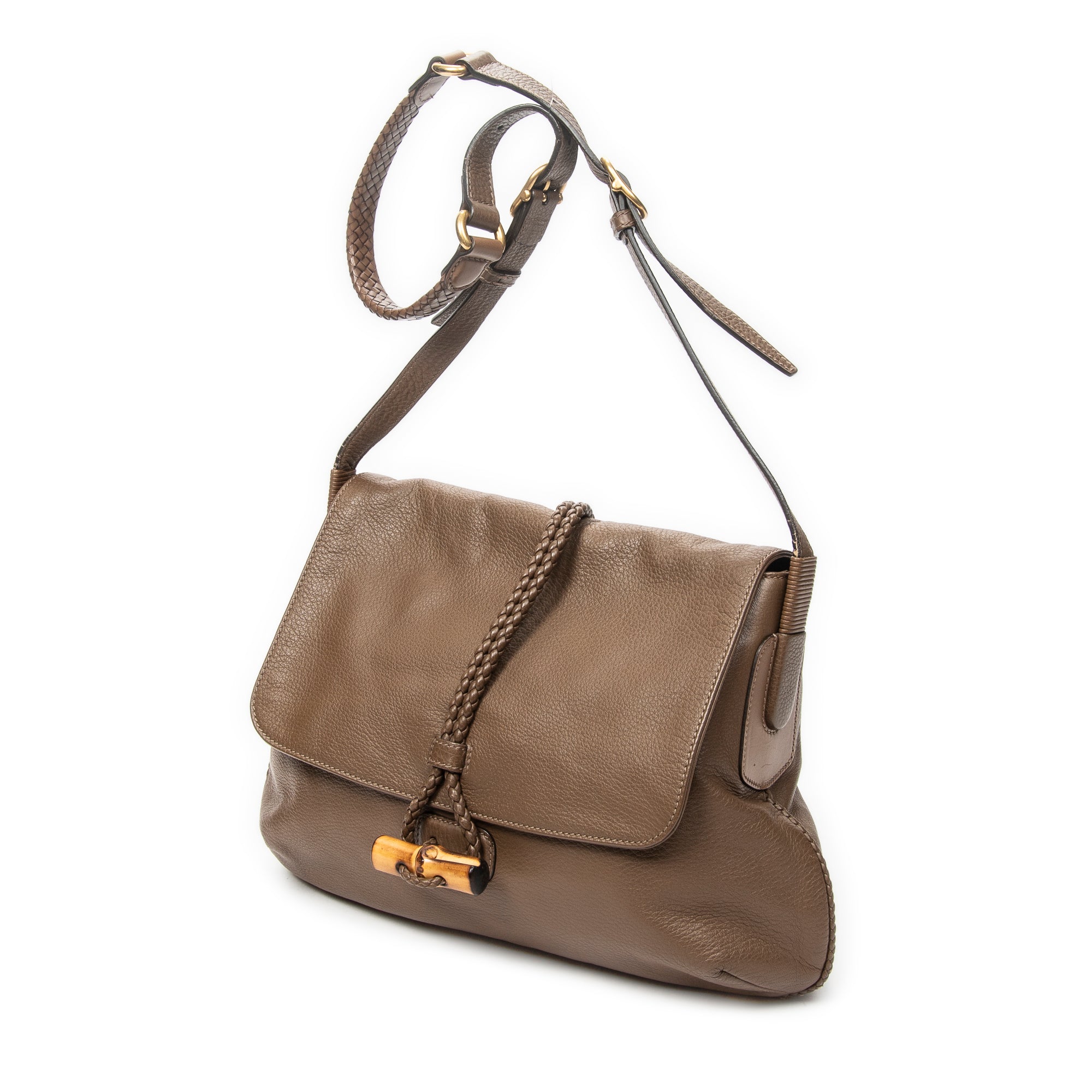 Shoulder Bag Jungle Grande Messsenger Brown Grained Calfskin Leather