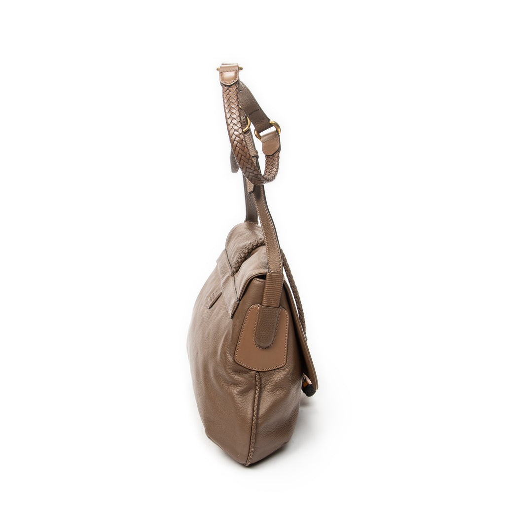 Shoulder Bag Jungle Grande Messsenger Brown Grained Calfskin Leather