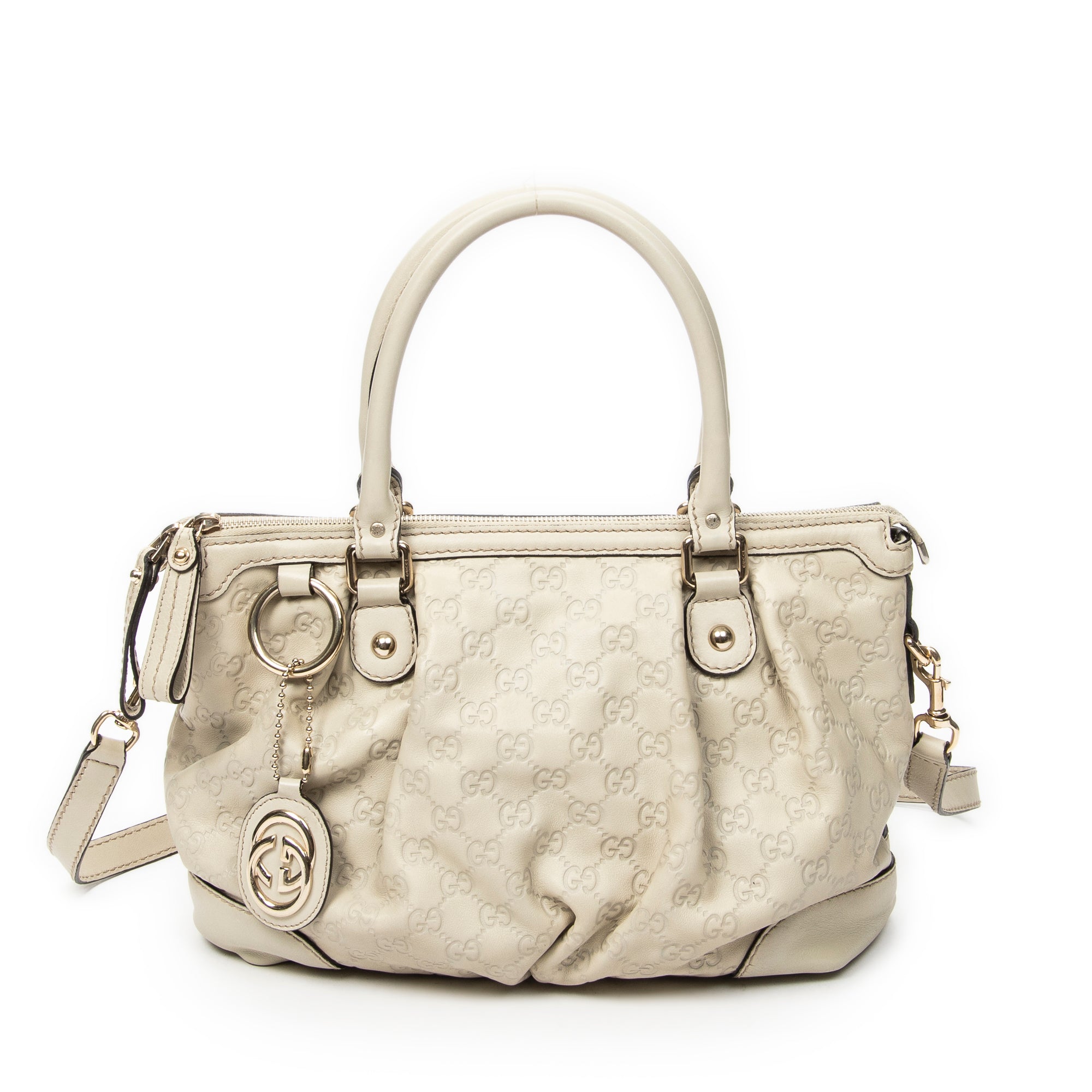 Bolso de hombro Sukey con asa superior de piel Guccissima color marfil
