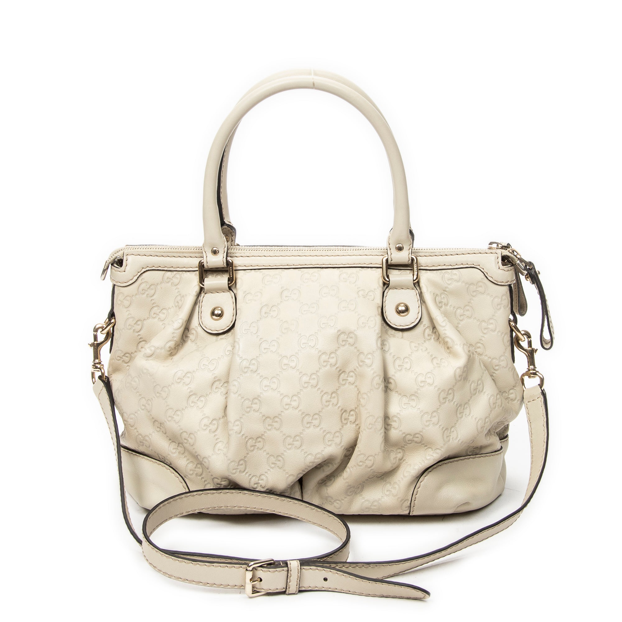 Bolso de hombro Sukey con asa superior de piel Guccissima color marfil