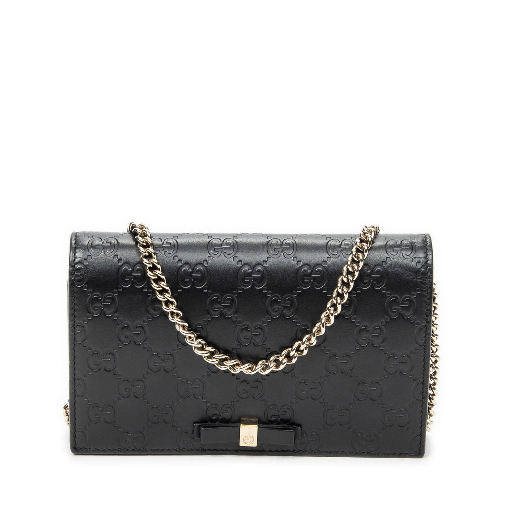 Shoulder Bag Signature Bow Chain Wallet Black Guccissima Leather