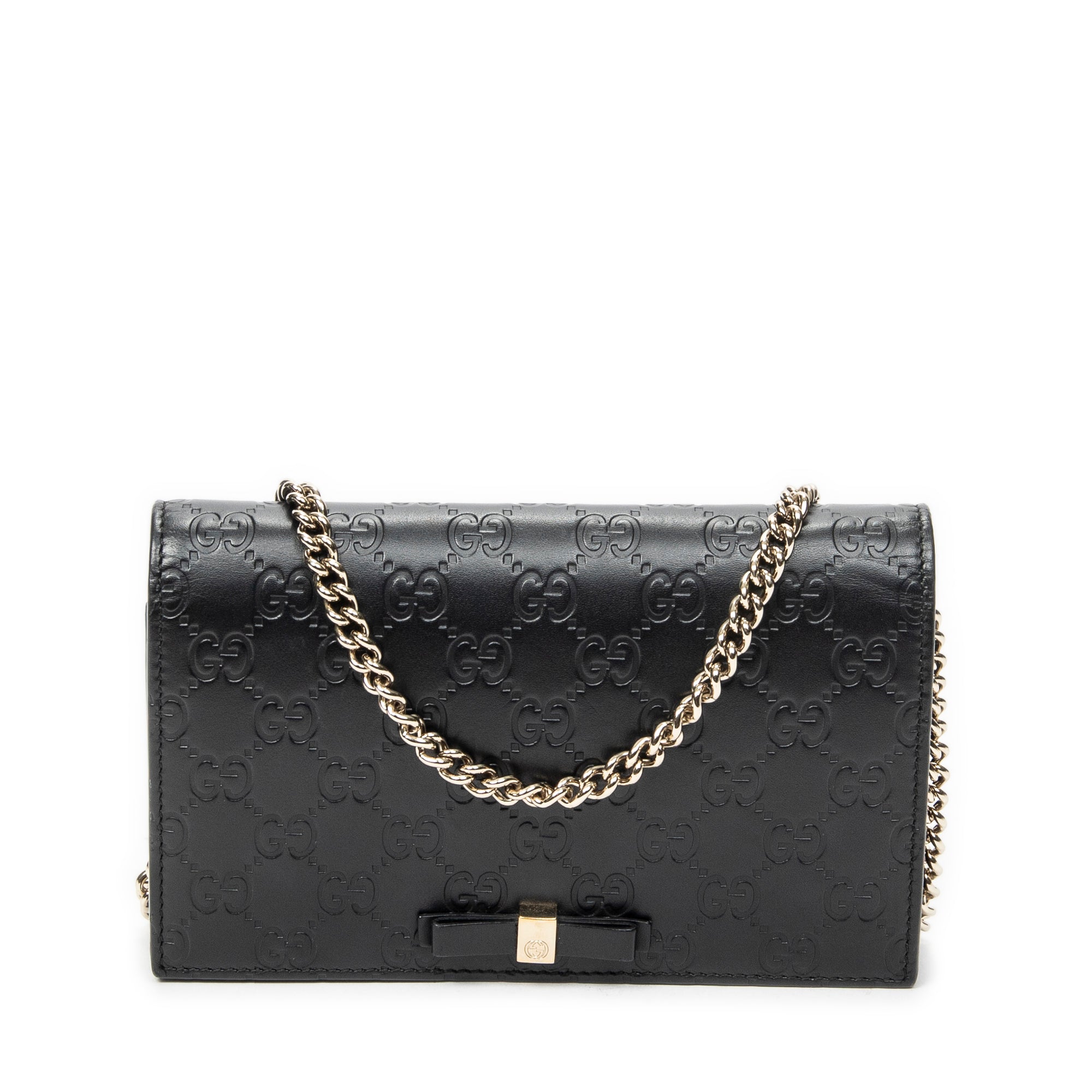 Shoulder Bag Signature Bow Chain Wallet Black Guccissima Leather