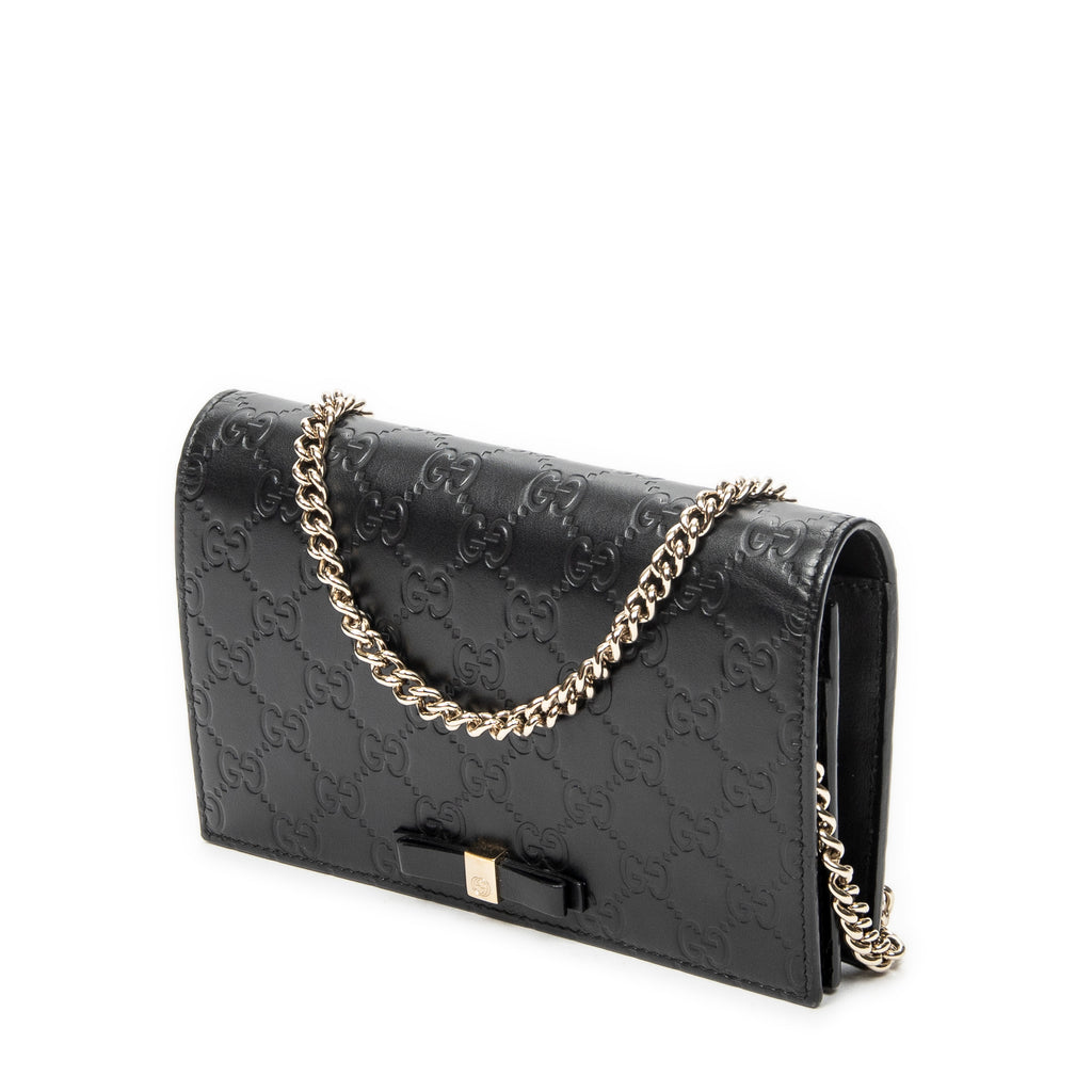 Shoulder Bag Signature Bow Chain Wallet Black Guccissima Leather