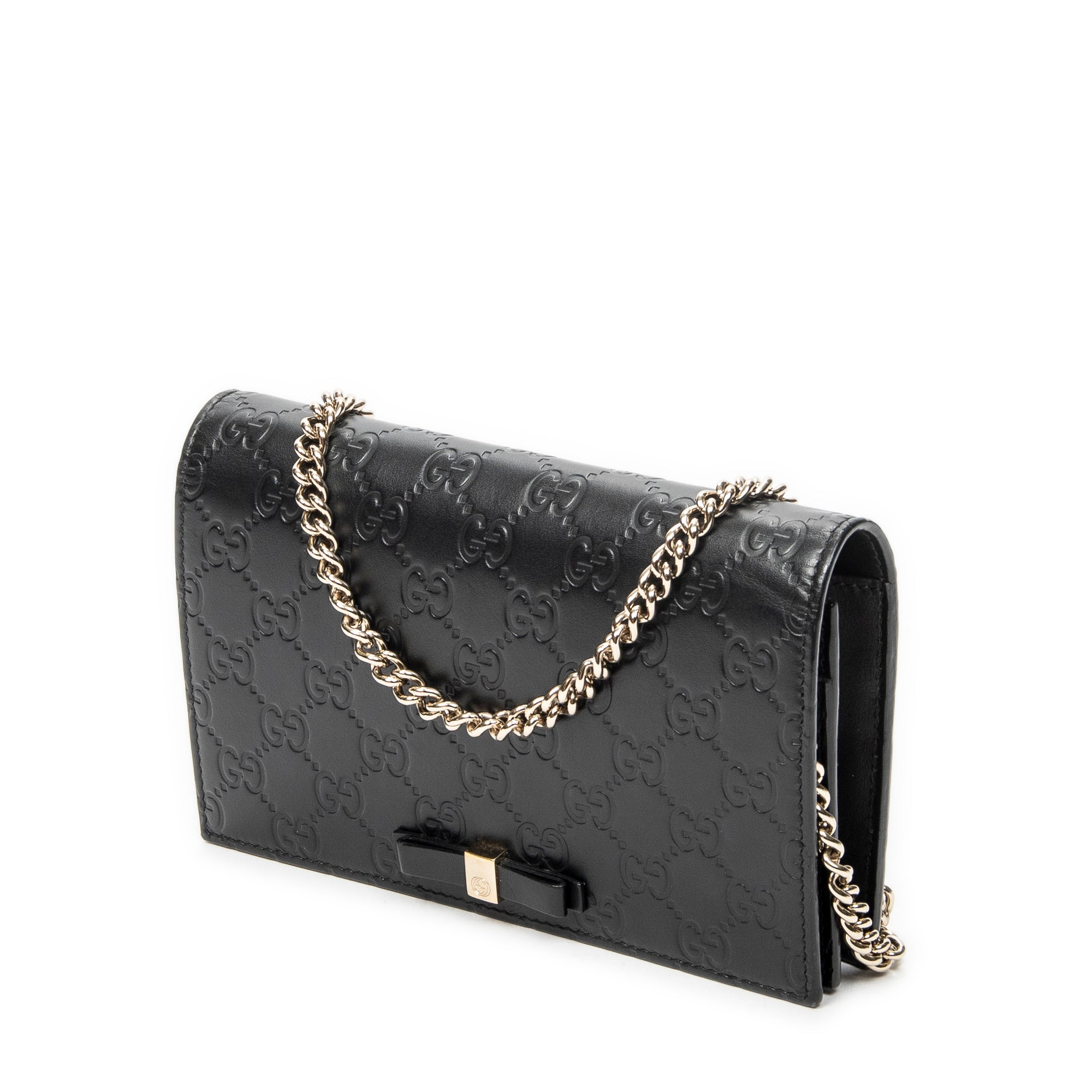 Shoulder Bag Signature Bow Chain Wallet Black Guccissima Leather