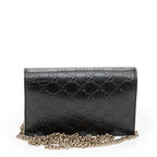 Shoulder Bag Signature Bow Chain Wallet Black Guccissima Leather