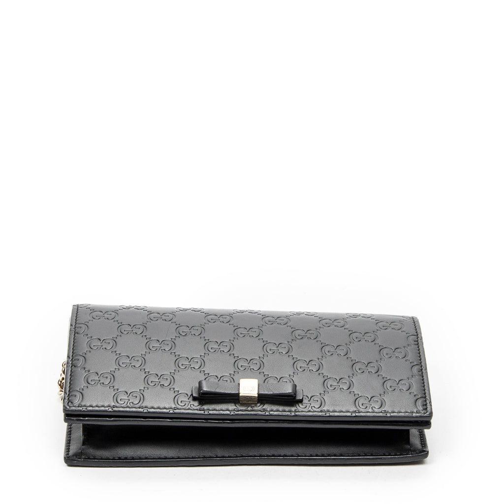 Shoulder Bag Signature Bow Chain Wallet Black Guccissima Leather