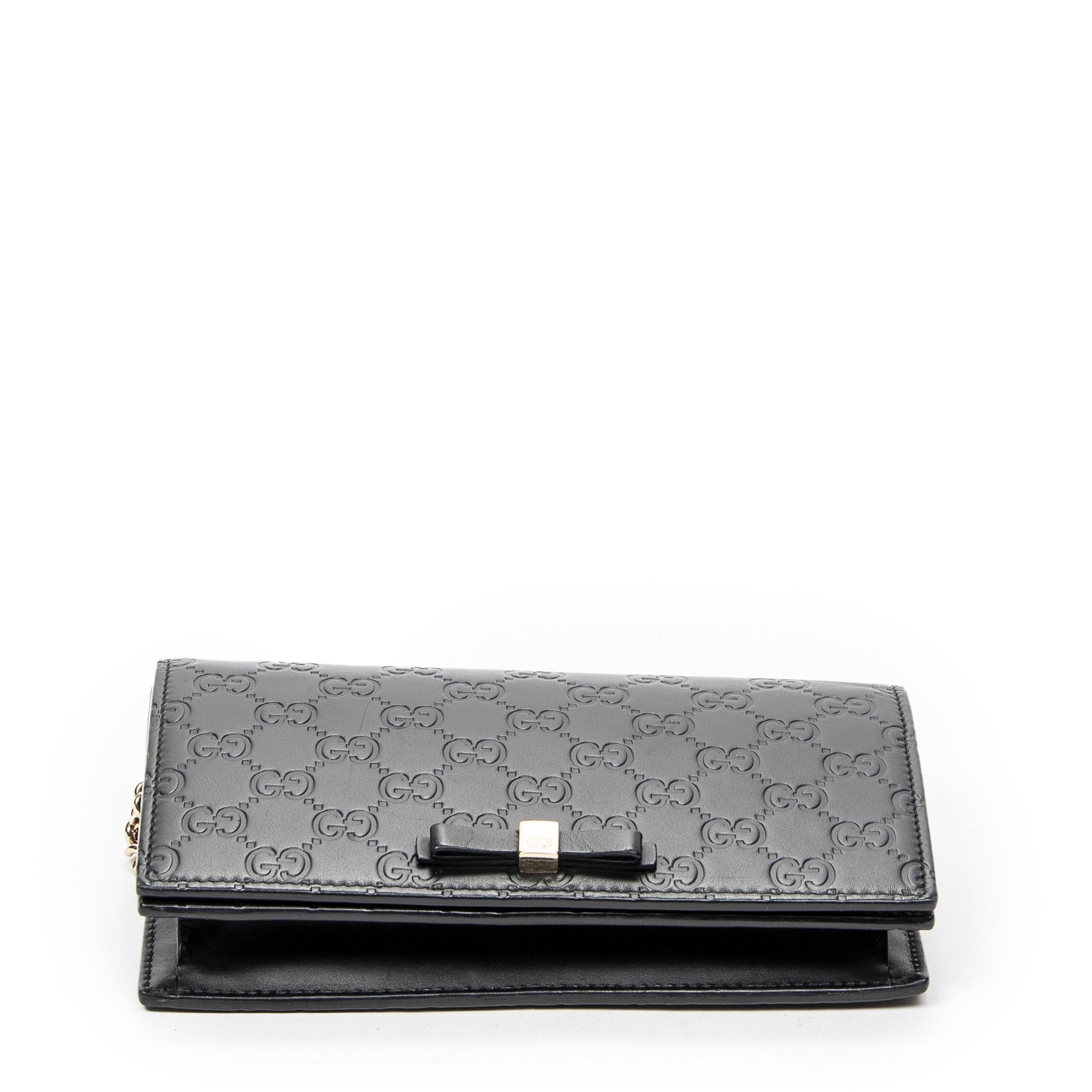 Shoulder Bag Signature Bow Chain Wallet Black Guccissima Leather