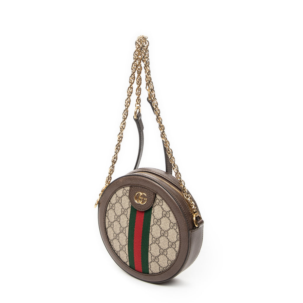 Shoulder Bag Mini Ophidia Round Crossbody Beige Supreme Coated Canvas