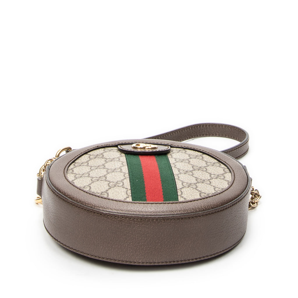 Shoulder Bag Mini Ophidia Round Crossbody Beige Supreme Coated Canvas