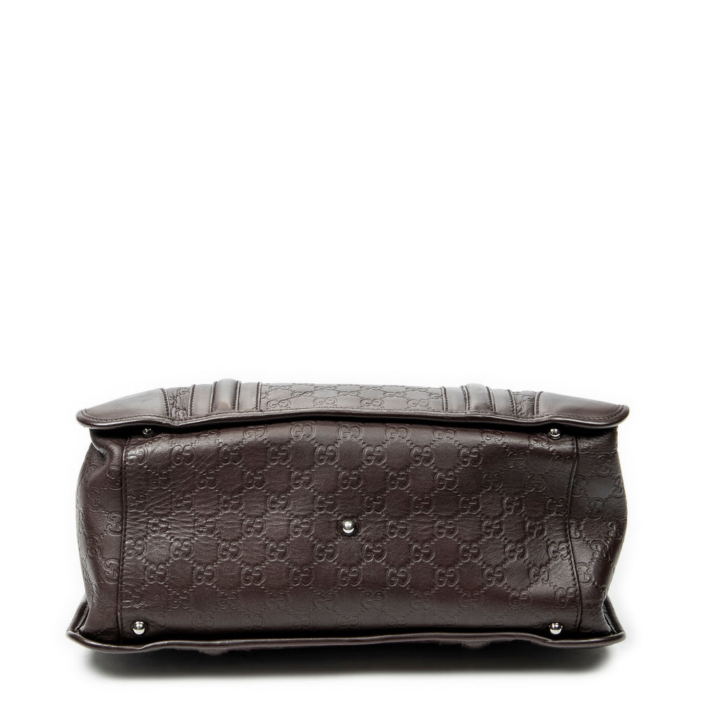 Bolso de hombro grande para documentos, de cuero Guccissima, marrón oscuro