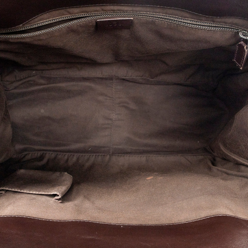 Bolso de hombro grande para documentos, de cuero Guccissima, marrón oscuro
