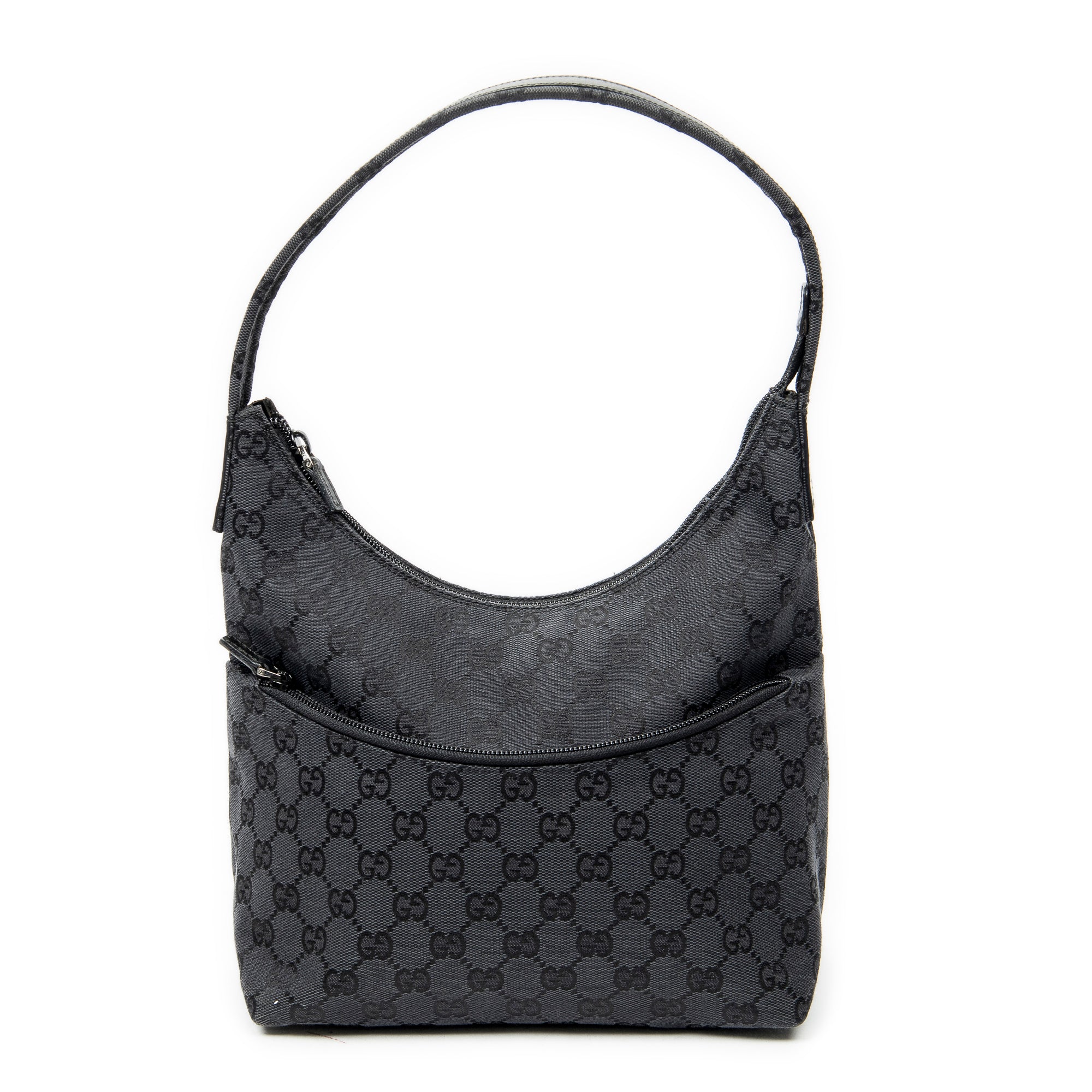 Shoulder Bag Front Pocket Hobo Black Monogrammed Canvas