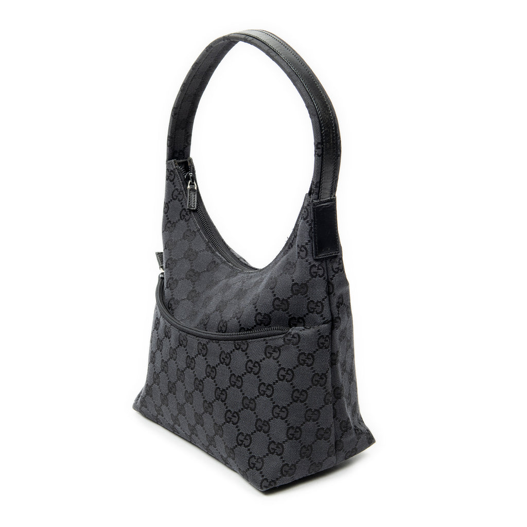 Shoulder Bag Front Pocket Hobo Black Monogrammed Canvas