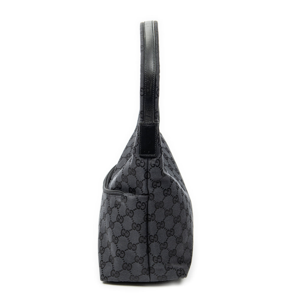 Shoulder Bag Front Pocket Hobo Black Monogrammed Canvas