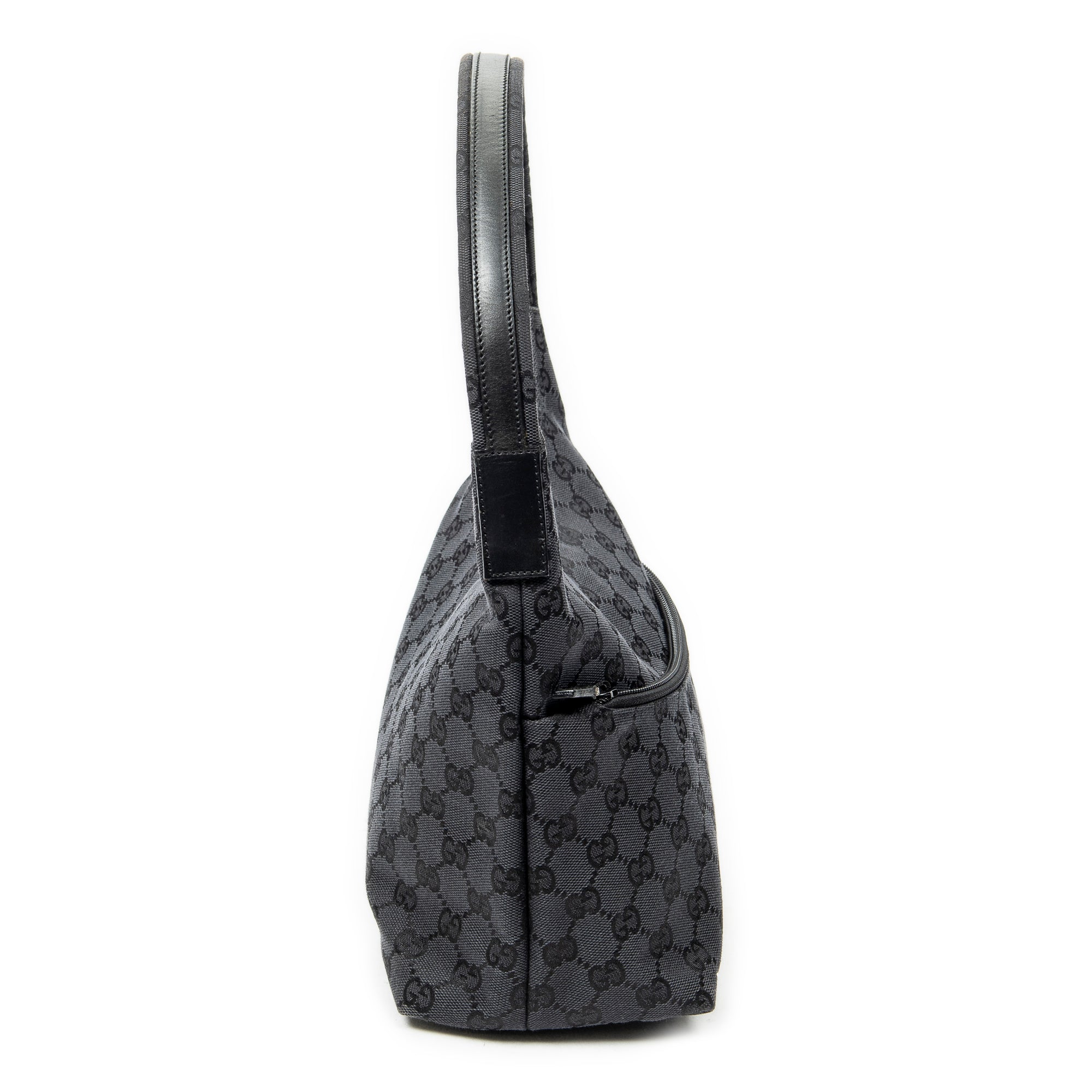 Shoulder Bag Front Pocket Hobo Black Monogrammed Canvas
