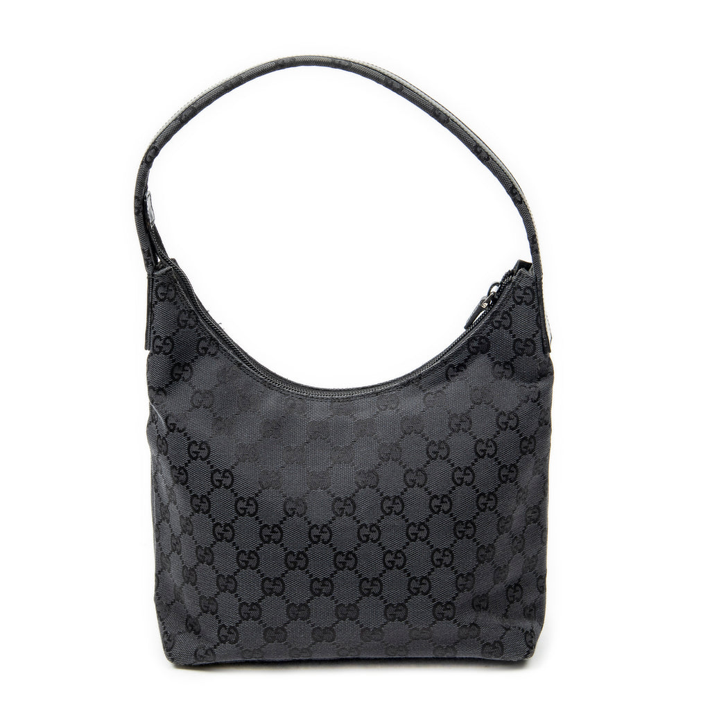 Shoulder Bag Front Pocket Hobo Black Monogrammed Canvas