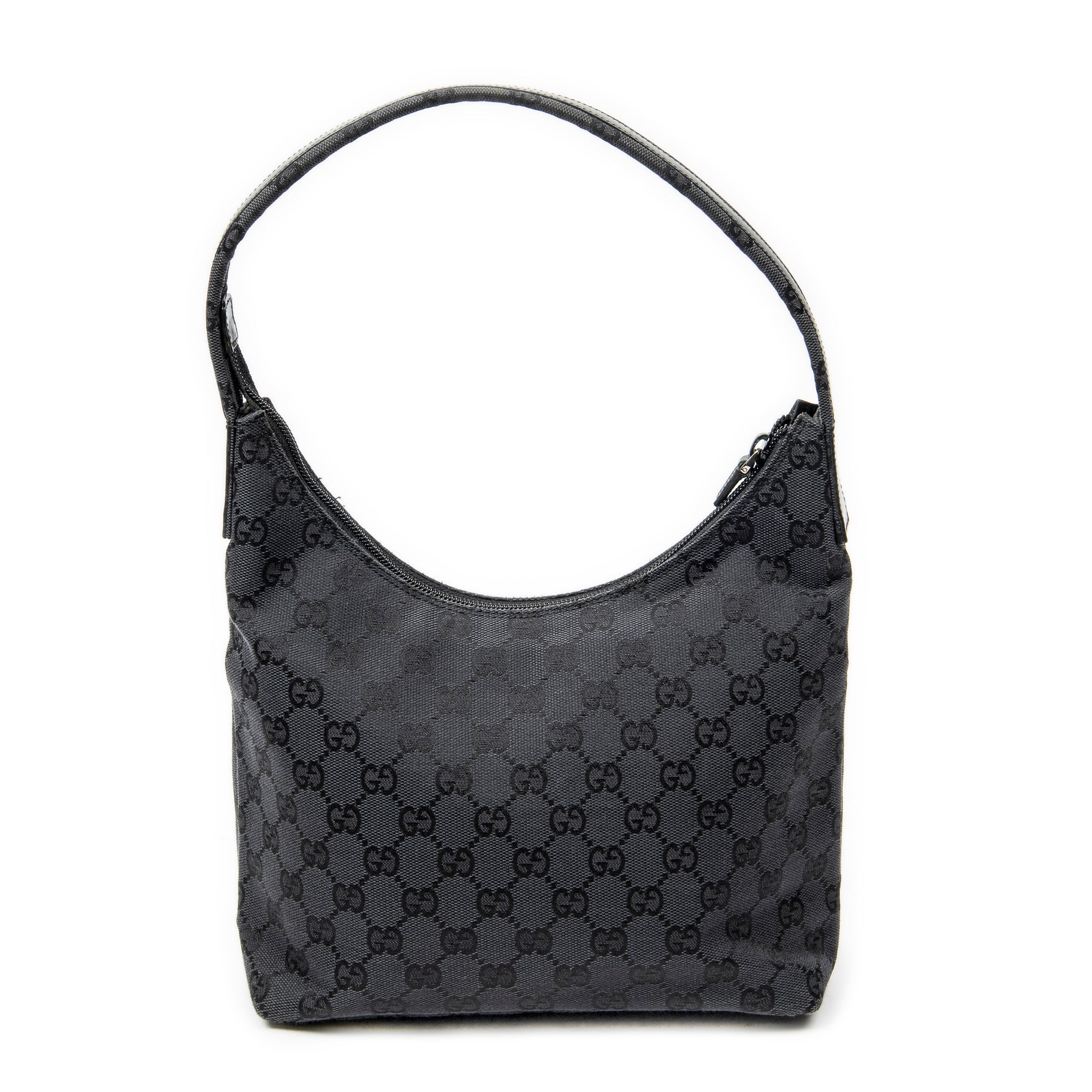 Shoulder Bag Front Pocket Hobo Black Monogrammed Canvas